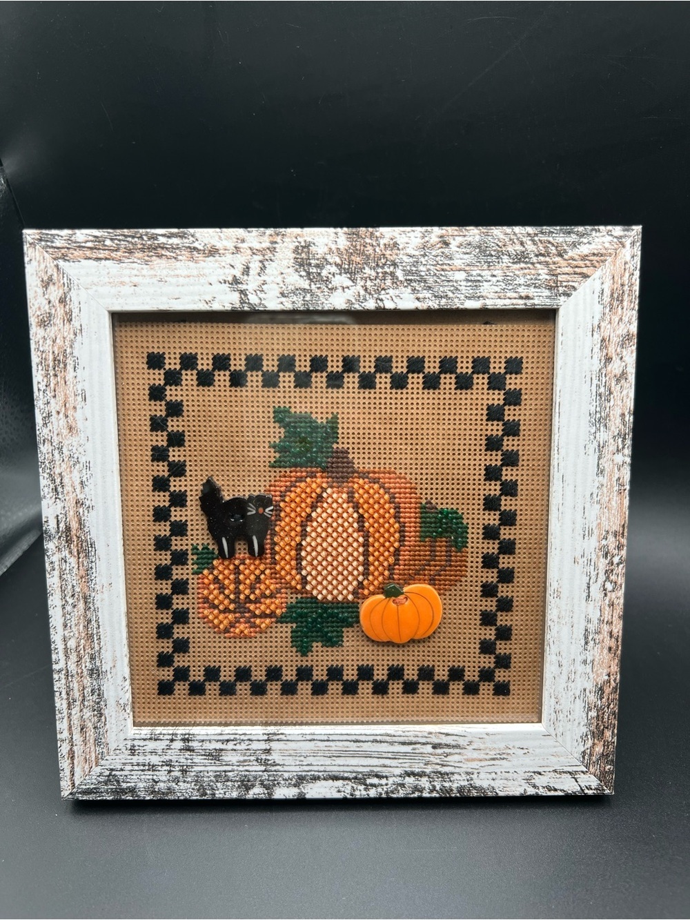 Vintage Mill Hill Halloween beaded cross stitch Wall Decor Framed Cottagecore